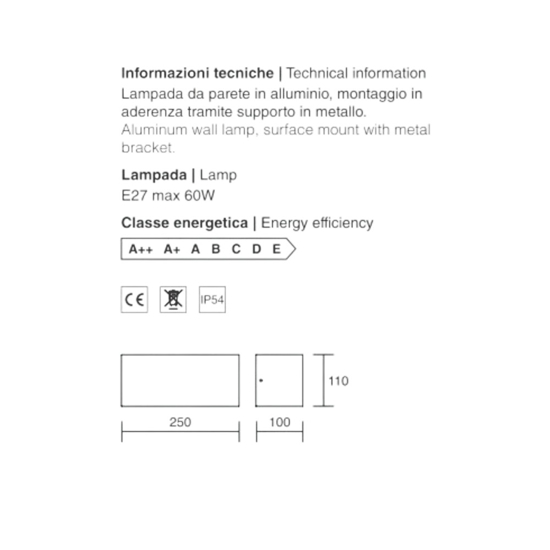 Isyluce applique da esterno nero rettangolare moderna