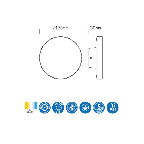 Applique da esterno disco bianco led 9,6w 3000k