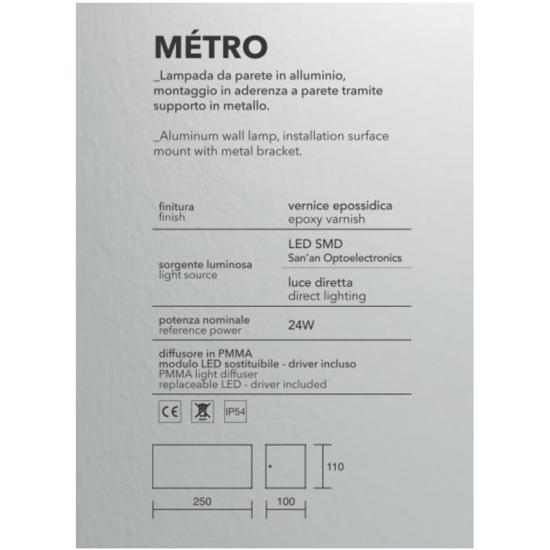 Isyluce metro applique da esterno 24w 3000k antracite