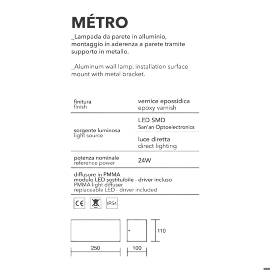 Applique isyluce da esterno corten metro 24w 3000k