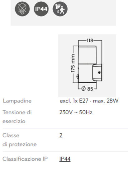 Applique da esterno moderno con sensore di movimento
