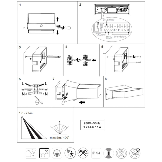 Applique per esterno antracite con sensore movimento 11w 3000k