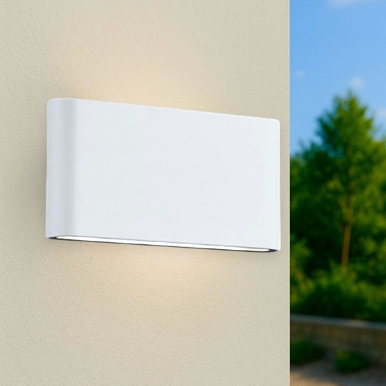 Applique bianca da esterno led 9w 3000k biemissione rettangolare moderna ip54
