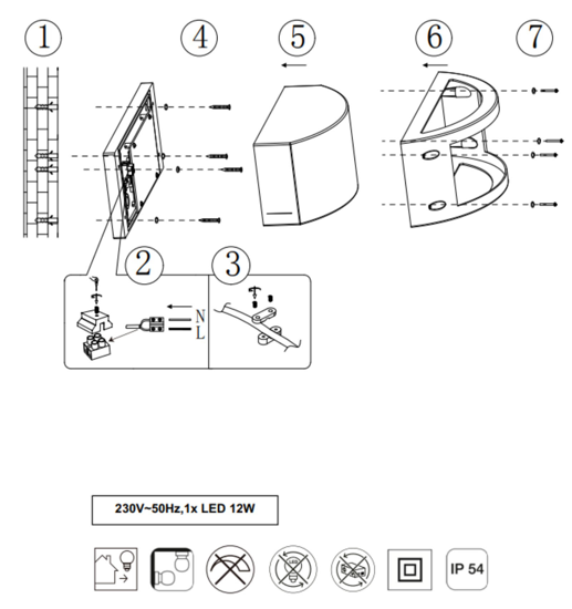 Applique da esterno led smd 12w 3000k ip54 moderna bianca