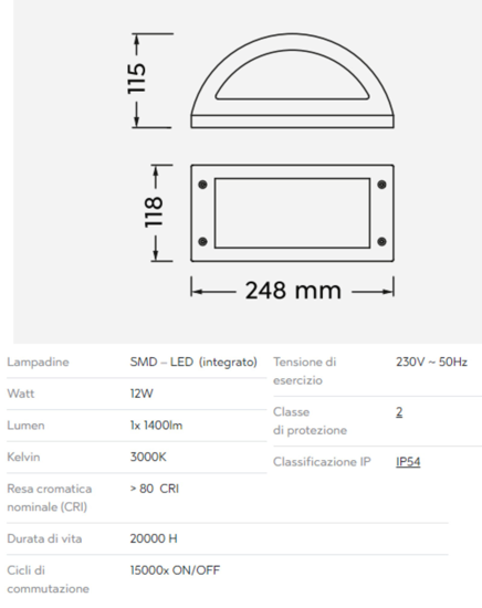 Applique da esterno led smd 12w 3000k ip54 moderna bianca