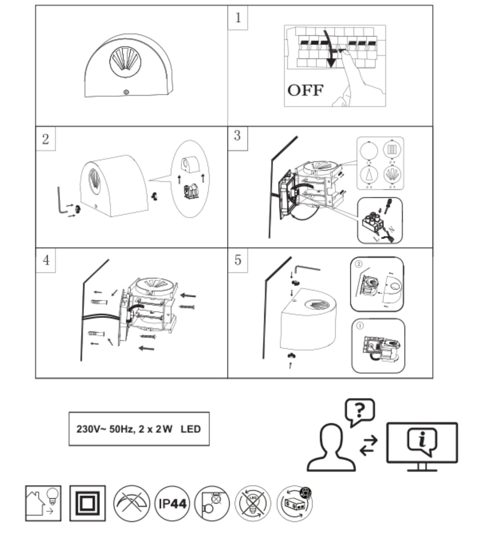 Applique bianca da esterno moderna 4w 3000k fasci di luce regolabili