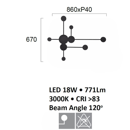 Applique led 18w 3000k nero design moderna fp