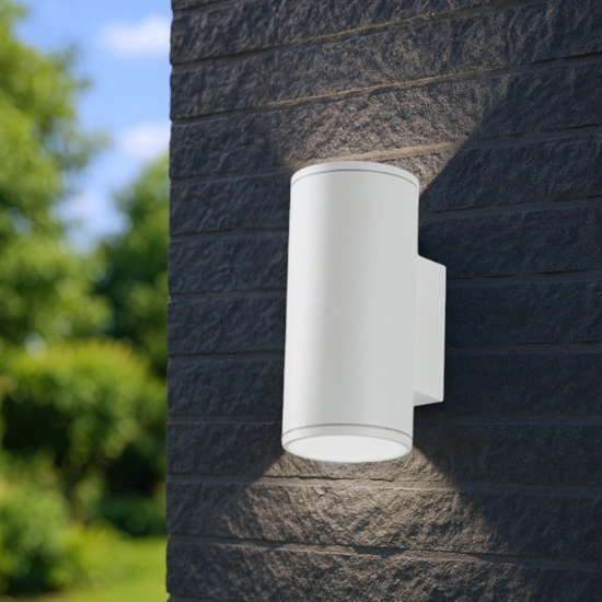 Ondaluce jubo applique da esterno cilindro bianco biemissione ip54