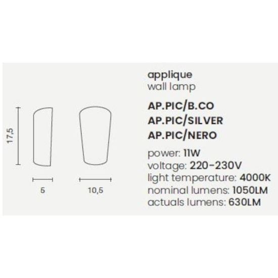 Ondaluce ap pic applique da esterno cono grigio ip65 led