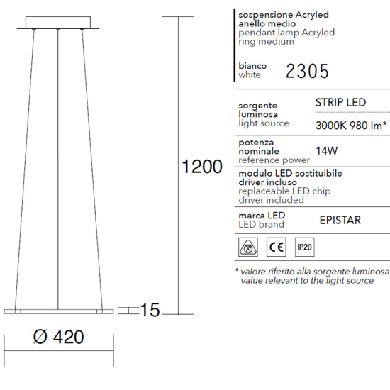 Affralux lampadario moderno acryled anello led 4w 3000k