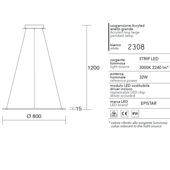 Affralux acryled lampadario moderno anello bianco led 32w 3000k
