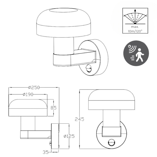 Applique per esterno ip54 con sensore di movimento