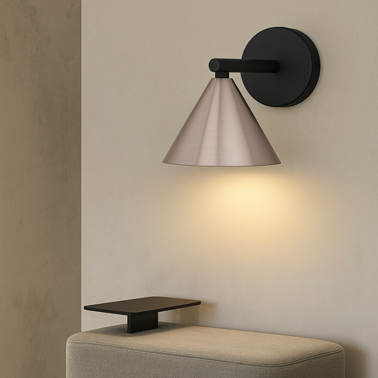 Applique da parete a cono paralume colore oro rosa