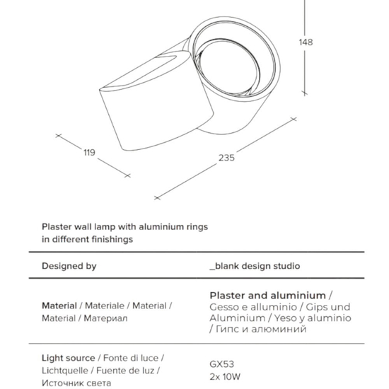 Applique di gesso bianco due luci rotonde sforzin nasso