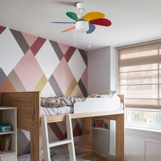 Ventilatore da soffitto per cameretta multicolor con luce