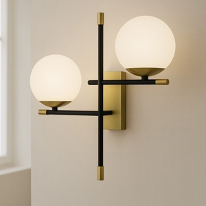 Maytoni nostalgia applique da parete nero oro 2 luci sfere vetro per soggiorno