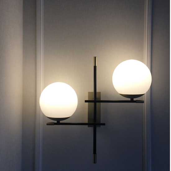Maytoni nostalgia applique da parete nero oro 2 luci sfere vetro per soggiorno
