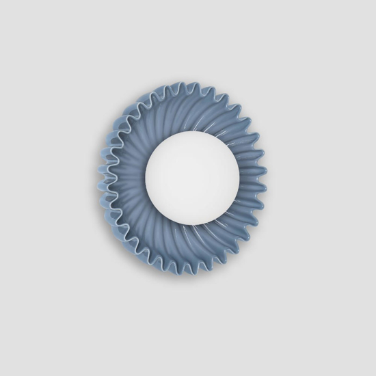 Applique da parete ceramica blu design sfera vetro opaco