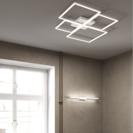Plafoniera 120w top light four squares bianca 3000k 4000k moderna