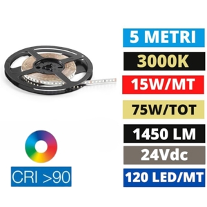 Ideal lux bobina 5mt striscia led 14,4w-mt 3000k 24v dc cri90
