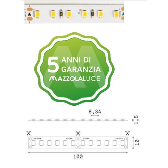 Bobina 5mt striscia led per esterno 14,4w-mt  cri90 3000k 24v ip65 ideal lux