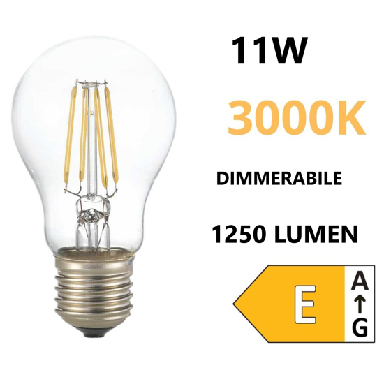 Lampadina e27 trasparente dimmerabile 11w 1520lm 3000k fp