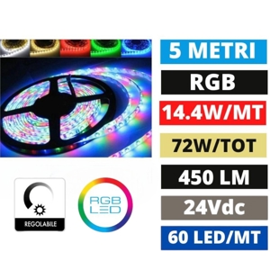 Gea luce bobina striscia led 5 metri rgb 14,4w-mt 24v dc