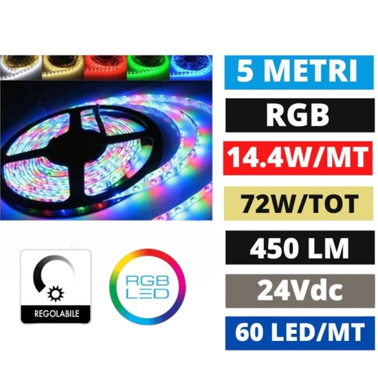 Gea luce bobina striscia led 5 metri rgb 14,4w-mt 24v dc