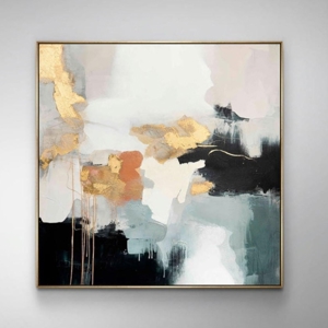 Quadro astratto 100x100 cm moderno decorato cornice oro