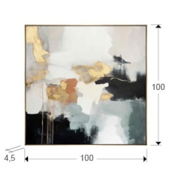 Quadro astratto 100x100 cm moderno decorato cornice oro