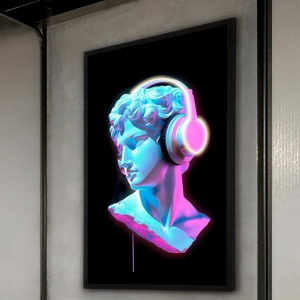 Quadro busto con cuffie moderno luminoso led 120x80 cm