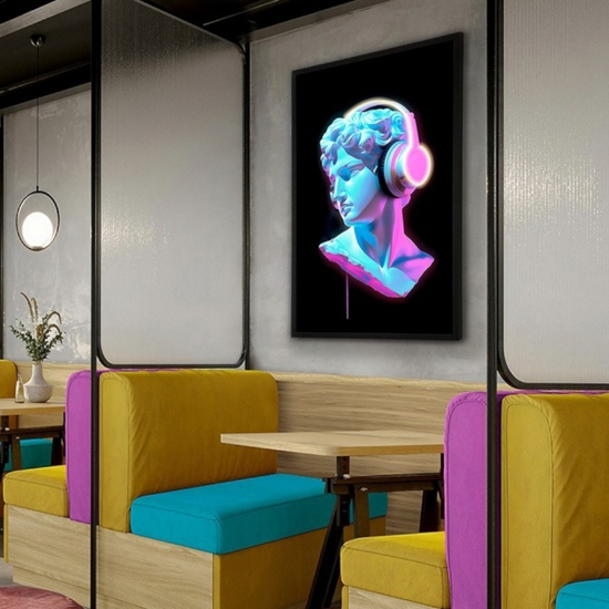 Quadro busto con cuffie moderno luminoso led 120x80 cm