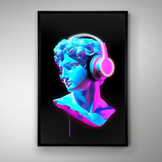 Quadro busto con cuffie moderno luminoso led 120x80 cm
