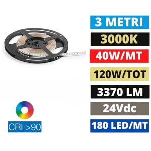 Bobina 3mt strip led alta 40w-mt 3000k cri90 24vdc ideal lux