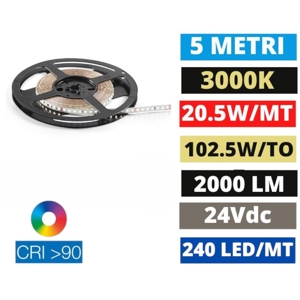 Striscia led 20,5w-mt 3000k 24v cri90 bobina 5mt ideal lux