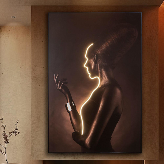 Quadro con luce led profilo di donna 180x120 cm moderno luminoso