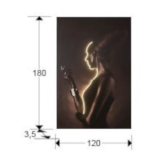 Quadro con luce led profilo di donna 180x120 cm moderno luminoso