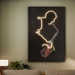 Quadro sassofono con luce led moderno luminoso 120x80 cm
