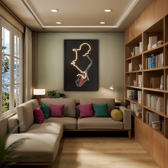 Quadro sassofono con luce led moderno luminoso 120x80 cm