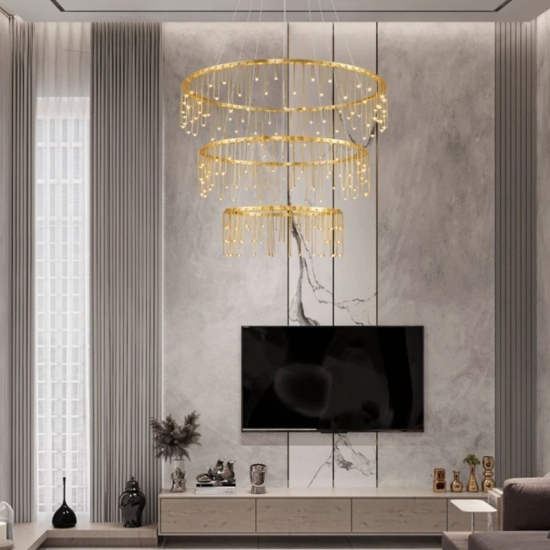 Lampadario per salone stelle cadenti oro ramato moderno led 72w 3000k