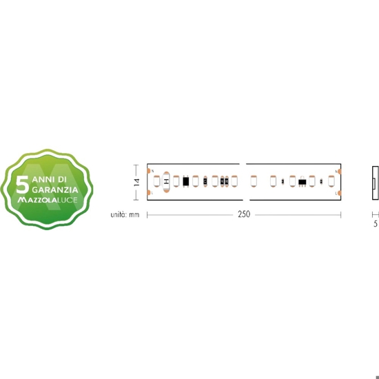Strip led per esterni 230vac 12w-mt 3000k bobina 5mt cri80 ip65