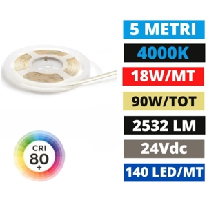 Striscia led bobina 5 mt 18w-mt 4000k 24v gea luce