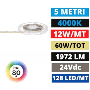 Gea luce bobina striscia led 5mt 12w-mt 4000k 24vdc