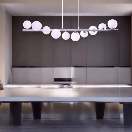 Lampadario per soggiorno moderno spirale cromo sfere di vetro