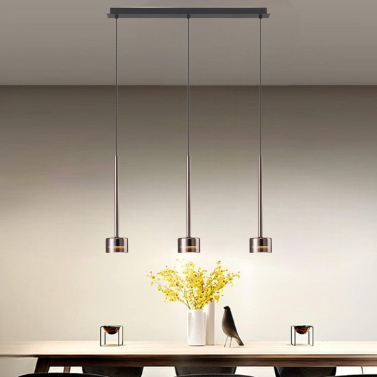 Lampadario per cucina moderna 3 luci vetri rame