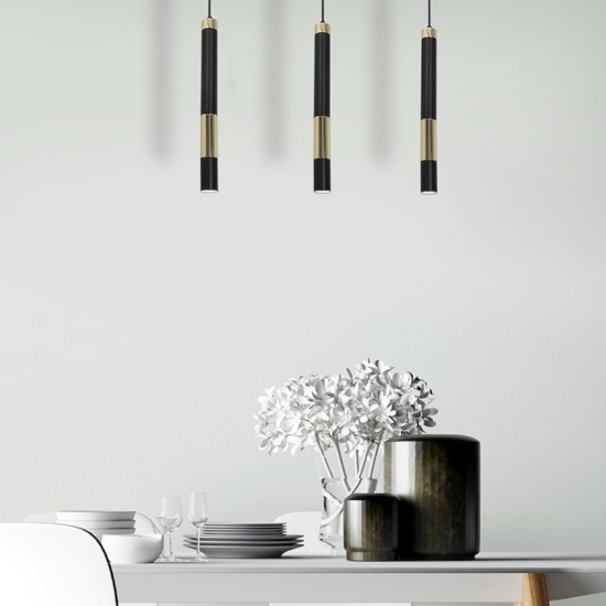 Lampadario per cucina 3 cilindri nero oro fp