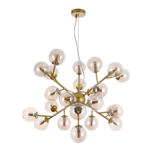 Lampadario dallas moderno oro per soggiorno vetri sfere ambra trasparente maytoni