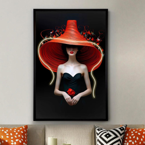 Stampa su tela donna copricapo luminoso led cornice nera