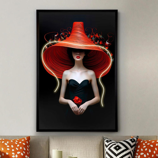 Stampa su tela donna copricapo luminoso led cornice nera