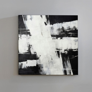 Quadr astratto pittura 90x90 cm nero e bianco minimalista